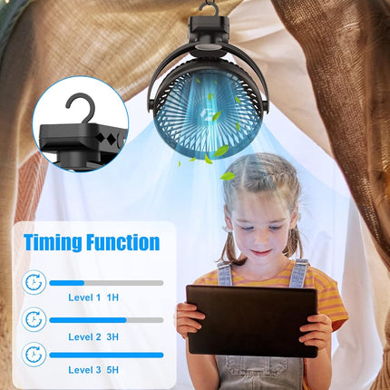 Frizcol 12000Mah 8 Inch Portable Clip On Fan,Battery Operated Camping Fan With Lights And Remote, Usb Fan Small Desk Fan Personal