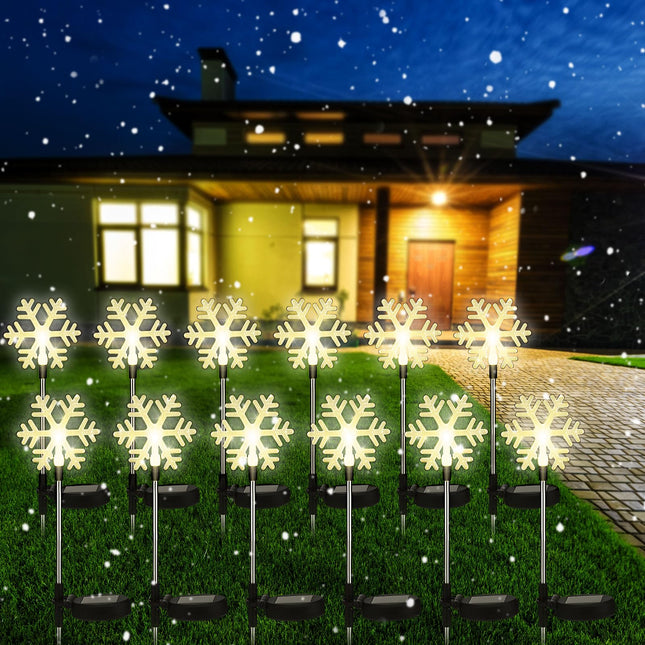 VIHOSE 12 Pcs Solar Christmas Snowflake Pathway Lights LED Landscape Lights Decorative Stake Figurine Lights Waterproof Warm White Christmas Solar Stake Lights for Xmas Outdoor Patio Garden Yard Decor