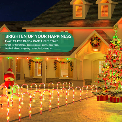 Christmas Solar Candy Cane Pathway Lights Decorations Outdoor Yard 24 Pcs Candy Canes Lights for Christmas Lawn Decorations Outdoor, 8 Modes & Timer with Stake Waterproof Lights for Lawn Front Yard