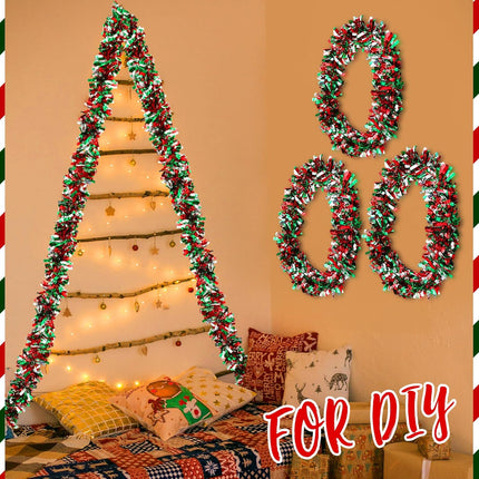 Yilloog 30 Pcs 196 Feet Christmas Tinsel Garland Metallic Tinsel Twist Garland Christmas Tree Decorations Glitter Christmas Party Hanging Wreath Decoration Indoor Outdoor Ornament (Red,Green,White)