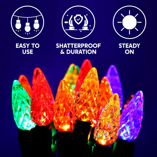 Joiedomi C6 LED Christmas Lights Outdoor,140(2 x 70) Counts Strawberry Christmas Trees Lights, 45.2FT Connectable String Lights Faceted Fairy Lights for Indoor Outdoor Holiday Party Decor(Multicolor)