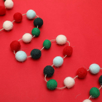 3 Pieces Christmas Felt Balls Garland Wool Pom Pom Garland Ball Banner for Christmas Party Holiday Decoration (Red, White, Green, Lake Green, Dark Green)