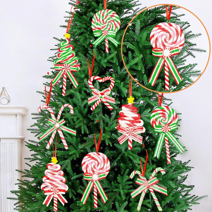 10Pcs Christmas Candy Cane Ornaments for Tree Decorations - Polymer Clay Glitter Lollipop Candy Cane for Holiday Party Home Decor