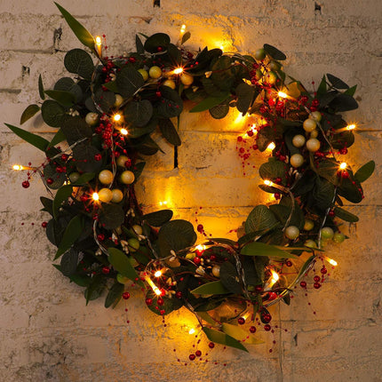 Mudder 30 LEDs Christmas Fairy Lights with Mistletoe Decoration Berry Beaded Garland for Christmas Home Indoor Decor (Red)