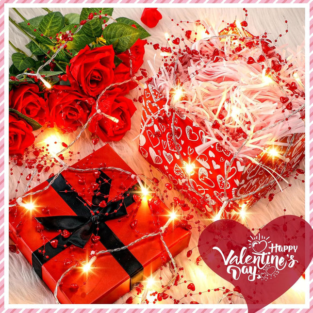 Christmas Decor 13ft 40 LED Heart String Lights Christmas Garland with Hearts and Beads Battery Operated Romantic Christmas Light Decoration for Tree Party Wedding(Red)