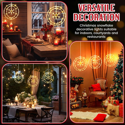 6 Pcs 12 Inch Solar Christmas Outdoor Light Decoration Christmas Window Lights Hanging Snowflake Outdoor Solar LED Hanging Lights 42 LED with 8 Flicker Modes for Xmas Tree Indoor Decor