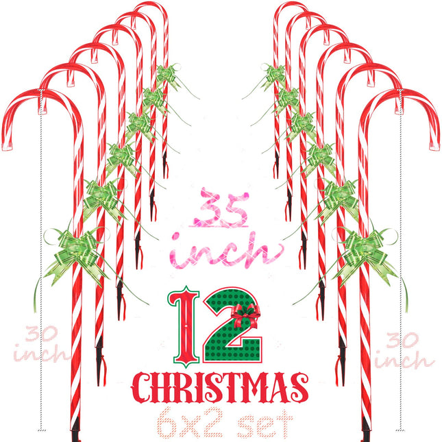 Christmas Candy Cane Lights Pathway Markers - 35" 12pcs 8 Modes Holiday Walkway Lights Set Out Ornaments Xmas Outside Decoration for Yard Lawn Forecourt or Dooryard
