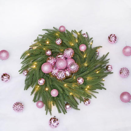 Christmas Ball 24ct 2.36 Inches Pink Mini Xmas Hanging Ornaments for Trees Wreath Garland Wedding Party Home Office Shop Decorations Tier Tray Vase Filler