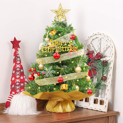 Mini Christmas Tree 2FT Green Artificial Small Christmas Tree with Small Warm Light and Hanging Ornaments Desktop Xmas Tree for Chrismtas DIY s Supplies Office Home Party Decorations