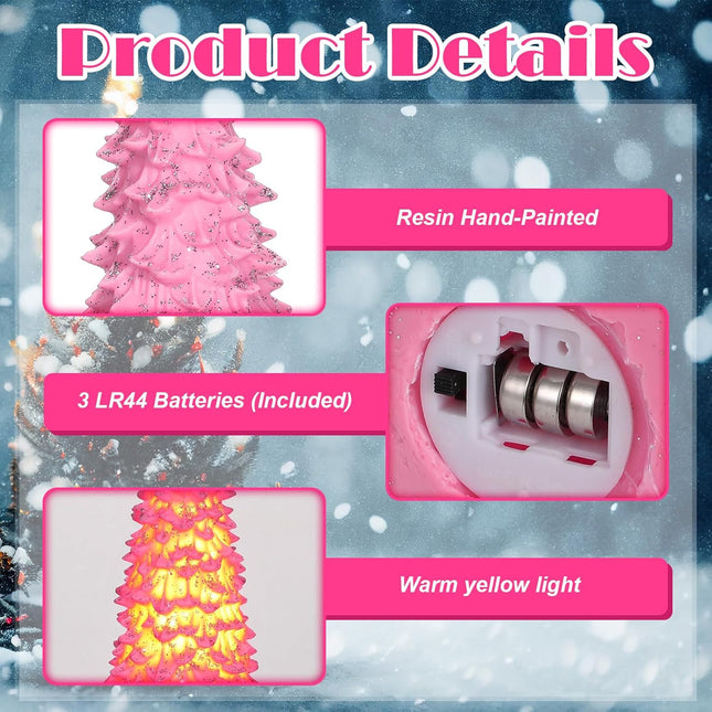 4 Pcs LED Resin Table Christmas Tree with Sequins 6.3'' Tall Glitter Tabletop LED Trees Battery Operated Lighted Christmas Tree Decor for Xmas Party Decor Centerpiece s(Pink)