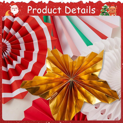 Christmas Hanging Decorations Indoor, Red Gold Peppermint Candy Hanging Christmas Decorations, Hanging Paper Fans, Xmas Wall Décor, Classroom Decorations for Xmas Holiday Ceilings Wall