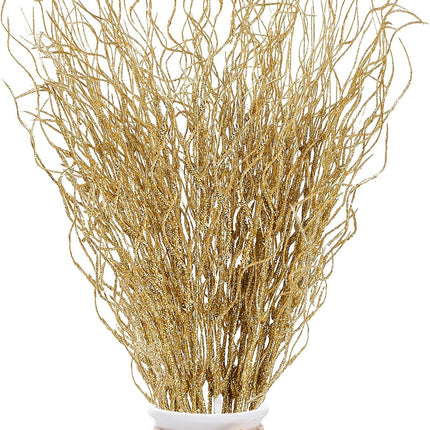 Sggvecsy 50 Pcs Artificial Glitter Stem Ornaments 18 Inches Fake Christmas Picks Decorative Glitter Sticks Branches Twigs for Christmas Tree DIY Wreath Crafts Holiday Home Decor (Gold)