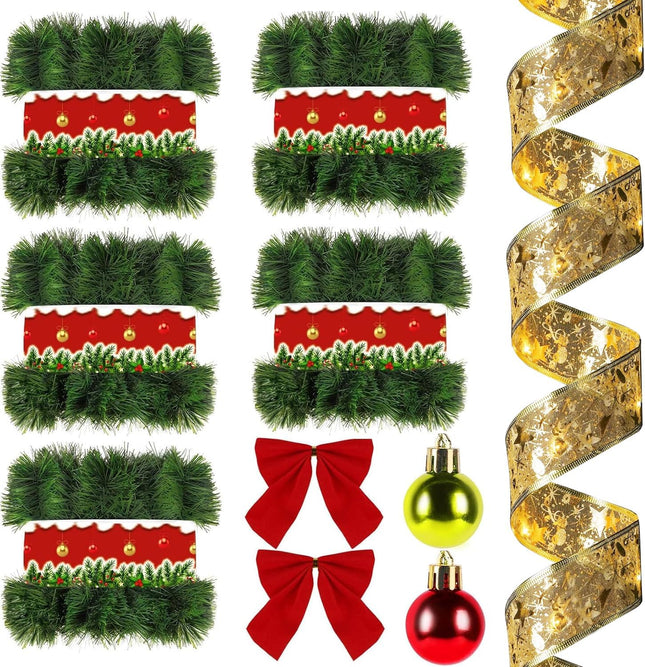 5 Pack 250FT Christmas Garland for Christmas Decoration, Christmas Ribbon Holiday Decor for Outdoor Indoor Artificial Christmas Twist Garland Home Soft Artificial Greenery Party Decoration