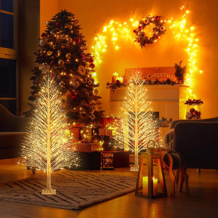 2 Pack 4ft Lighted Birch Tree LED Warm White Lights Twig Tree with Twinkle Lights Artificial Tree Light for Christmas Outdoor Indoor Home Decorations, 8 Modes