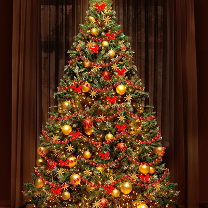 60.5FT Christmas Tree Beads Garland Decor Artificial Plastic Pearls Beads Roll for Xmas Tree Party Wedding Decoration Supplies(Red)
