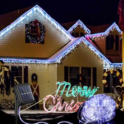 VIHOSE 2 Pcs Each 100ft 300 LED Solar Rope Lights Outdoor Waterproof Camping, 8 Modes String Light Clear PVC Tube Lighting for Party Garden Yard Wedding Christmas Halloween Tree Decor (White)
