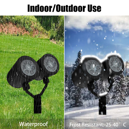 Christmas Snowflake Projector Lights, RLUETIME Double Head IP65 Waterproof Led Snowfall Show Outdoor, Christmas Decorations, Ideal for Xmas Holiday Party Wedding Garden Patio