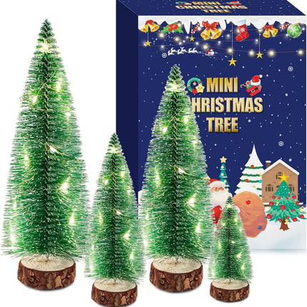 SUPREME XMAS Mini Christmas Tree, 4 Pcs Small Bottle Brush Christmas Tree with Lights for Table Top Christmas Decorations Tabletop Artificial Miniature Pine Trees Indoor Home Decor Holiday Party s