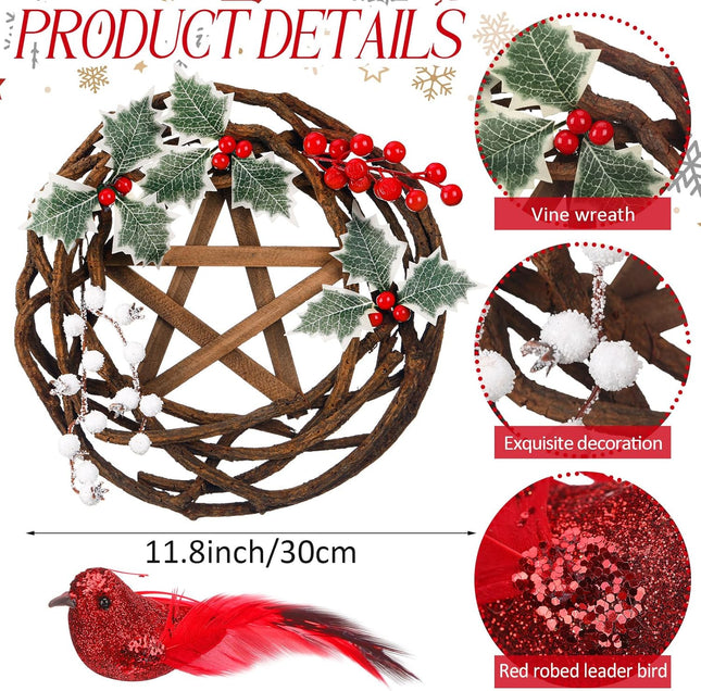 Yule Decorations, 11.8‘' Pagan Yule Wreath Decorations Pagan Christmas Decorations Winter Solstice Wreath Decorations for Front Door Winter Solstice Holiday Wall Yard Garden Home Decor