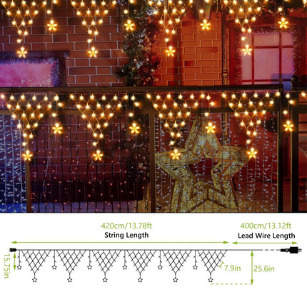 Christmas Lights Outdoor Decorations 13.8ft 200 LED Christmas Lights with 12 Stars,8 Modes Dimmable Fairy String Light with Remote Timer for Wedding Party Holiday Christmas Decorations(Warm White)