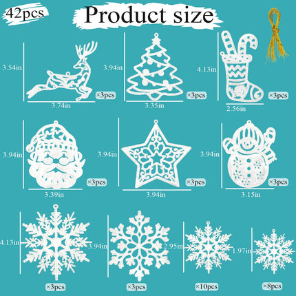 Christmas Tree Decoration Snowflake Ornaments - 42pcs White Glitter Christmas Snowflake Tree Stocking Snowman Reindeer Santa Hanging Ornaments for Xmas Winter Wonderland Holiday Year Party