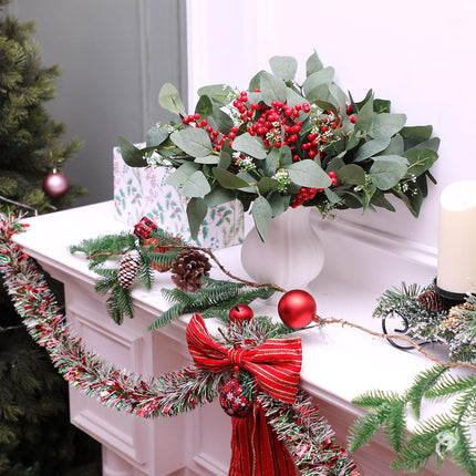 Ceenna 60 Pcs Christmas Artificial Pine Branches Fake Pine Picks Leaves Christmas Greenery Stems Evergreen Berry Stems Set for DIY Craft Garland Flower Christmas(Eucalyptus,13.2 Inch)