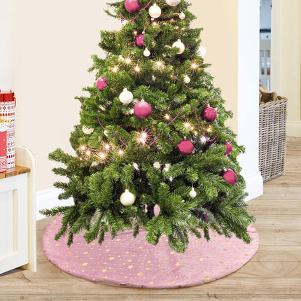 Pink Christmas Tree Skirt with Glitter Golden Star Print 30 Inch Xmas Tree Skirt Base Cover Mat for Christmas Tree Holiday Home Party Decorations - 78cm