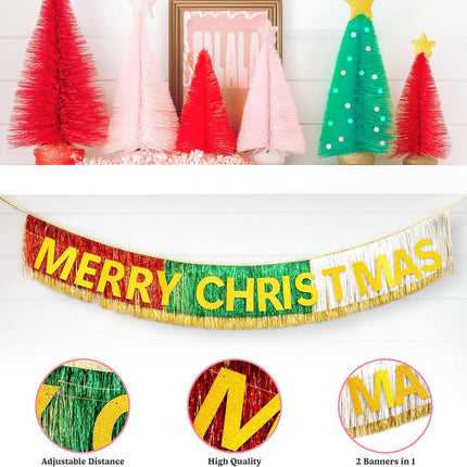 House of Party Merry Christmas Banner Christmas Banner with Foil Fringe Curtains Backdrop 6 Feet Christmas Party Banner for Xmas Party Supplier Xmas Indoor Hanging for Home & Party Decorations