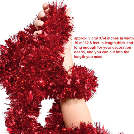 Gejoy 32.8 Feet Christmas Tinsel Garland Metallic Tinsel Garland Glittering Hanging Decoration for Christmas Tree Wreath Wedding Party Supplies (Red)