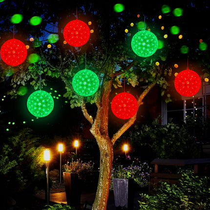 6 Pcs 5.5 in Christmas Starlight Sphere 100 LED Lighted Sphere Balls Christmas Hanging Ball Light with Stackable Plug for Trees Xmas Party Weddings Porches Indoor Outdoor Decor(Red, Green)