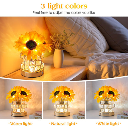 Sunflowers Flower Lamp Touch Lamp,Rechargeable Cordless Table Lamp, 3-Colour Infinitely Dimming Battery Powered Small Night Light, for Mom for Valentine Day,Mothers Day,Xmas,Birthday