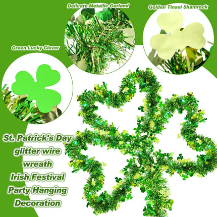 Kajaia 65.6 Feet Valentine's Day St. Patrick's Day Tinsel Garland with Lights Valentine Love Tinsel Garland Green and Gold Shamrock Garland for Party Home Indoor Outdoor(Green)