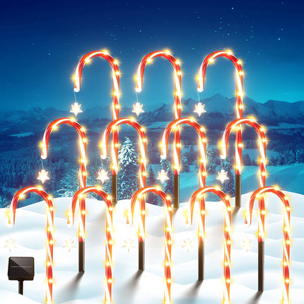 12Pack Christmas Candy Cane Lights: 21" Solar Candy Cane Pathway Lights Outdoor Markers - Xmas Decorations Lights with 8 Modes for Holiday Party Garden Walkway Patio Decor s Yard Driveway Lawn