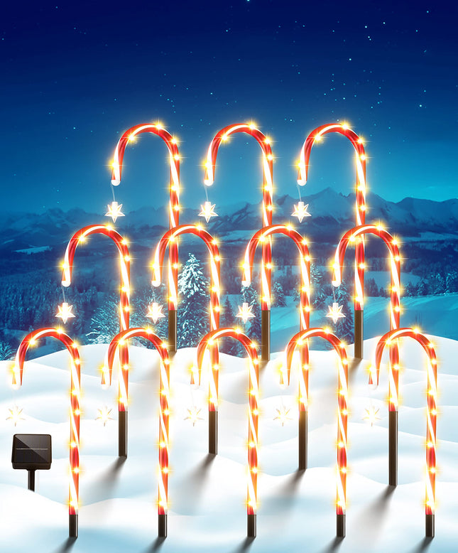 12Pack Christmas Candy Cane Lights: 21" Solar Candy Cane Pathway Lights Outdoor Markers - Xmas Decorations Lights with 8 Modes for Holiday Party Garden Walkway Patio Decor s Yard Driveway Lawn