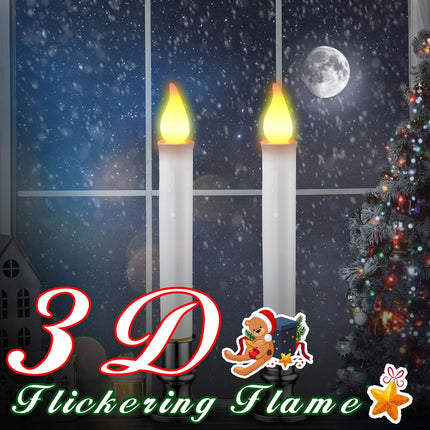 8 Pcs Christmas LED Window Candles with Sensor Dusk to Dawn Light Sensor 9.37 Inches Cordless Flameless Battery Taper Candles with Flickering Amber Flame for Home Decor (Silver)
