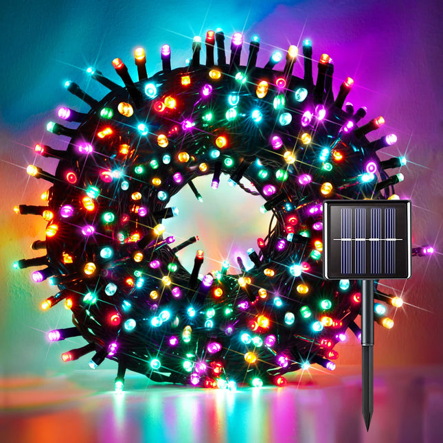 SUDDUS 100 LED 33ft Solar String Lights, Solar Christmas Lights With 8 Lighting Modes, Waterproof Multi Colored Christmas Lights for holiday décor, Indoor Outdoor Patio Yard Trees Wedding Party