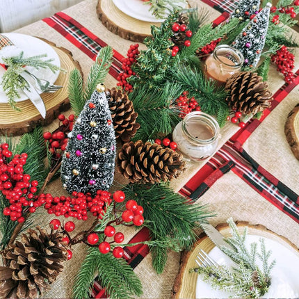 Artificial Christmas Pine Garland with Spruce Cypress Pinecones Red Berry Garland Winter Greenery Garland for Holiday Season Mantel Fireplace Table Runner Centerpiece Decoration 6.6 feet