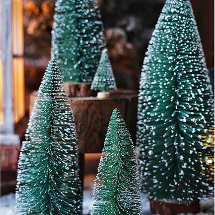 Frcctre 5 Pack Mini Christmas Tree, Artificial Mini Decorative Xmas Tree Miniature Pine Tree with Snow, Desktop Small Pine Tree with Wood Base for Christmas Holiday Party Home Tabletop Decoration