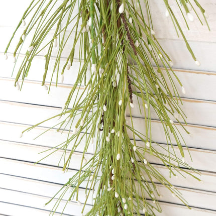 idyllic 4FT Garland with Artificial White Berries, Pine Needles Fake Hanging Vine Plant for Home Decoration