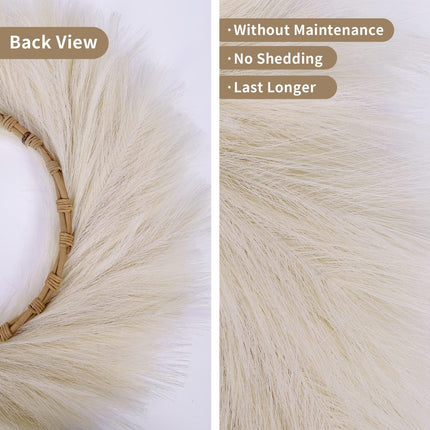 24'' Pampas Grass Wreath, Pampas Wreath, Boho Wreath, Artificial Pampas Wreath for All Seasons, Boho Wall Decor, Farmhouse Pampas Grass Garland (Beige, 1)