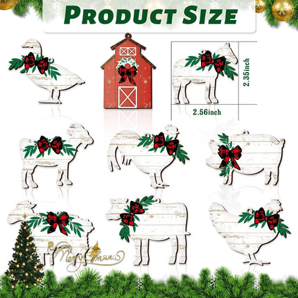 36 Pcs Christmas Farm Animals Ornaments Wood Christmas Animal Hanging Ornaments Wooden Cow Pig Farmhouse Holiday Decor for Christmas Tree Decoration Crafts