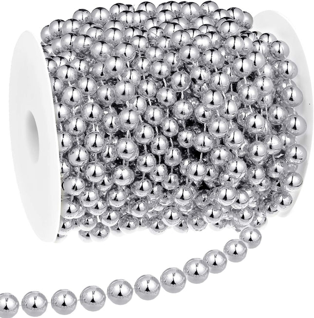 33 Feet Christmas Tree Beads Artificial Pearls Beads Garland Plastic Beads Roll for Christmas Wedding Party Decoration DIY Crafts (Silver)