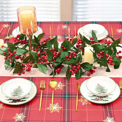 MARTINE MALL Christmas Garland with Red Berry, Artificial Red Berry Greenery Garland, 5.7 FT Red Berries Holly Leaves Christmas Hanging Garlands for Door Garden Stairway Fireplace Christmas Tree Decor