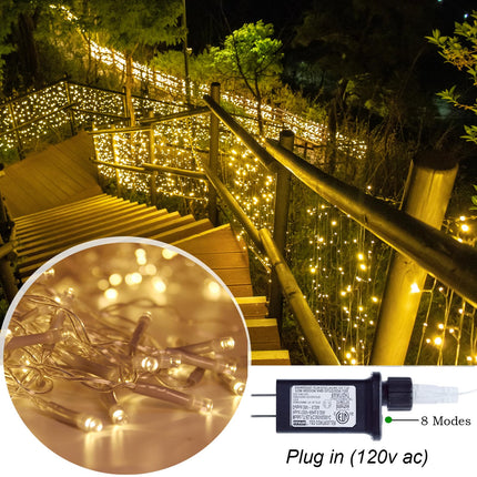 Solhice LED Curtain Lights Outside 30ft x 3ft for Backyard, 450 LED Plug in Christmas Fence String Lights Outdoor, Twinkle Lights Backdrop Waterproof for Patio Deck Décor, Warm White (Not Connectable)