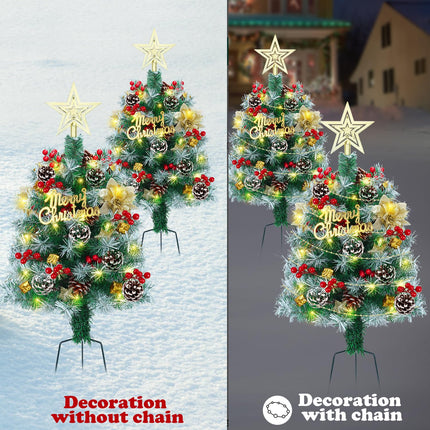 2.6FT Outdoor Pathway Christmas Trees Lighted Battery Powered,Small Artificial Christmas Tree Snow Flocked,Pre-Lit Christmas Pine Trees for Grave,Porch (2PACK)