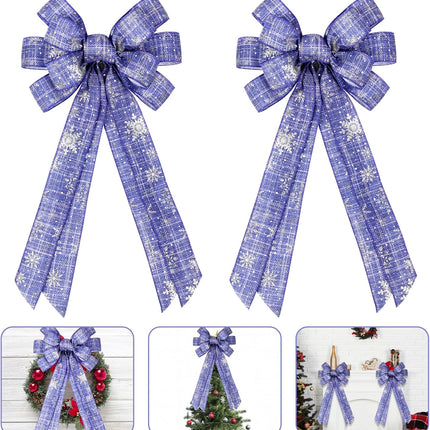 Serencatcher Large Christmas Wreath Bows 11 x 20 Inches, 2Pcs Blue Christmas Tree Topper Bow with Silver Snowflake for Christmas Home Garden Indoor Outdoor Decoration Wreath Ornament Supplies