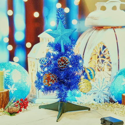 Tabletop Christmas Tree Mini Small 18 inches Blue Christmas Trees Artificial Classic Tinsel Feather Tree Tabletop Christmas Decor Halloween Collection