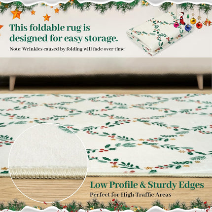 Seavish Christmas Runners for Hallways 2x6 Kitchen Runner Rugs Non Skid Washable Entryway Rugs Low Pile Soft Indoor Cream White Floor Geometric Carpet Runner Xmas Decor for Bedroom