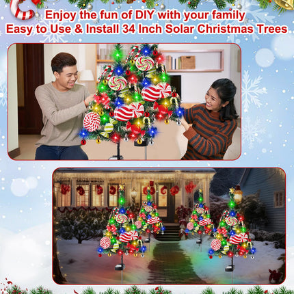 4 Pack 34 inch Solar Christmas Tree Lights Outdoor Waterproof Christmas Decorations Tree Lights Garden Stake Lights Decor 80 LED Lights Xmas Tree Light for Pathway Lawn Patio Yard Landscape