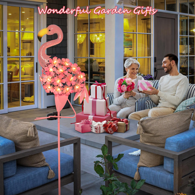HOMEIMPRO Garden Solar Lights, Flamingo Pathway Outdoor Stake Metal Lights, Waterproof Warm White LED for Lawn,Patio, Courtyard, Mothers Day s for Mom Grandma